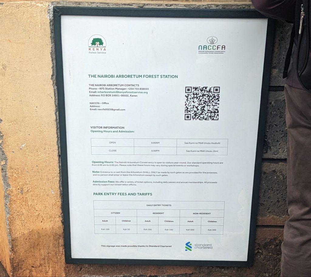 Nairobi Arboretum Entry Fee Charges